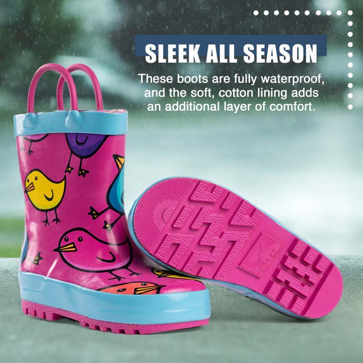 Norty Kids Rubber Printed Rain Boots 40153 Fuchsia Chicks