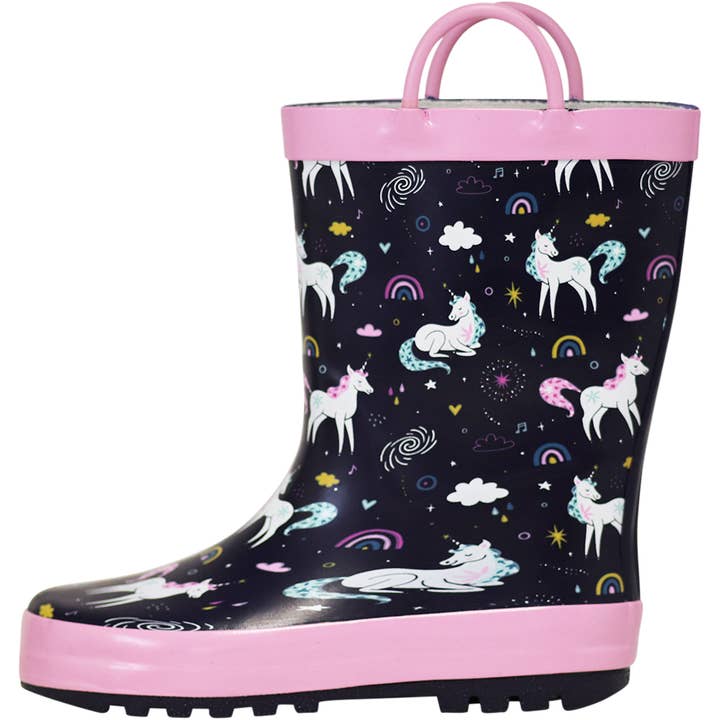 Norty Toddlers Big Kids Waterproof Rubber Rain Boots 42026 Navy Unicorns