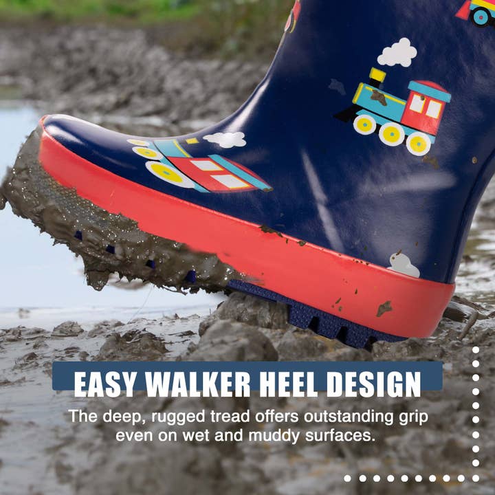 Norty New Toddlers Waterproof Rubber Rain Boots 40927 Navy Trains
