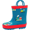Norty New Toddlers Little Big Kids Waterproof Rubber Rain Boots 40932 Teal Trains