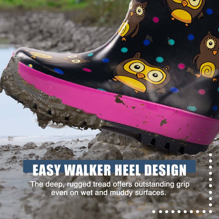 Norty Toddlers Waterproof Rubber Printed Rain Boots 40141 Black Owls