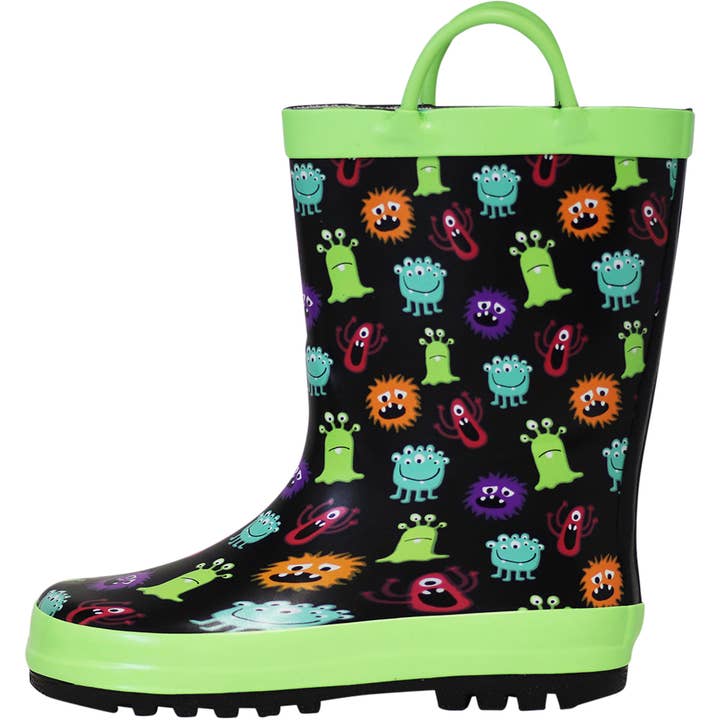 Norty Toddlers Waterproof Rubber Rain Boots 42019 Black Monsters