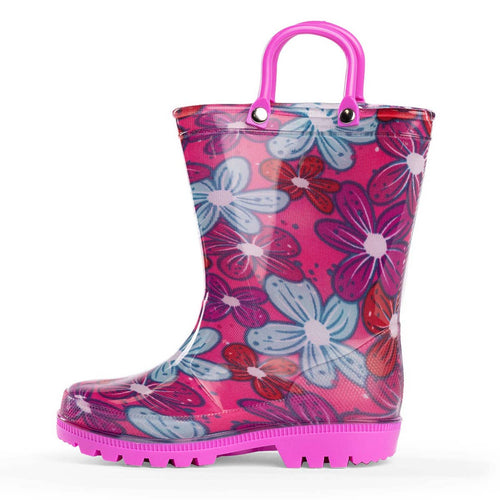 Norty Little Big Kids Boys Rain Boots 41286 Pink Flowers