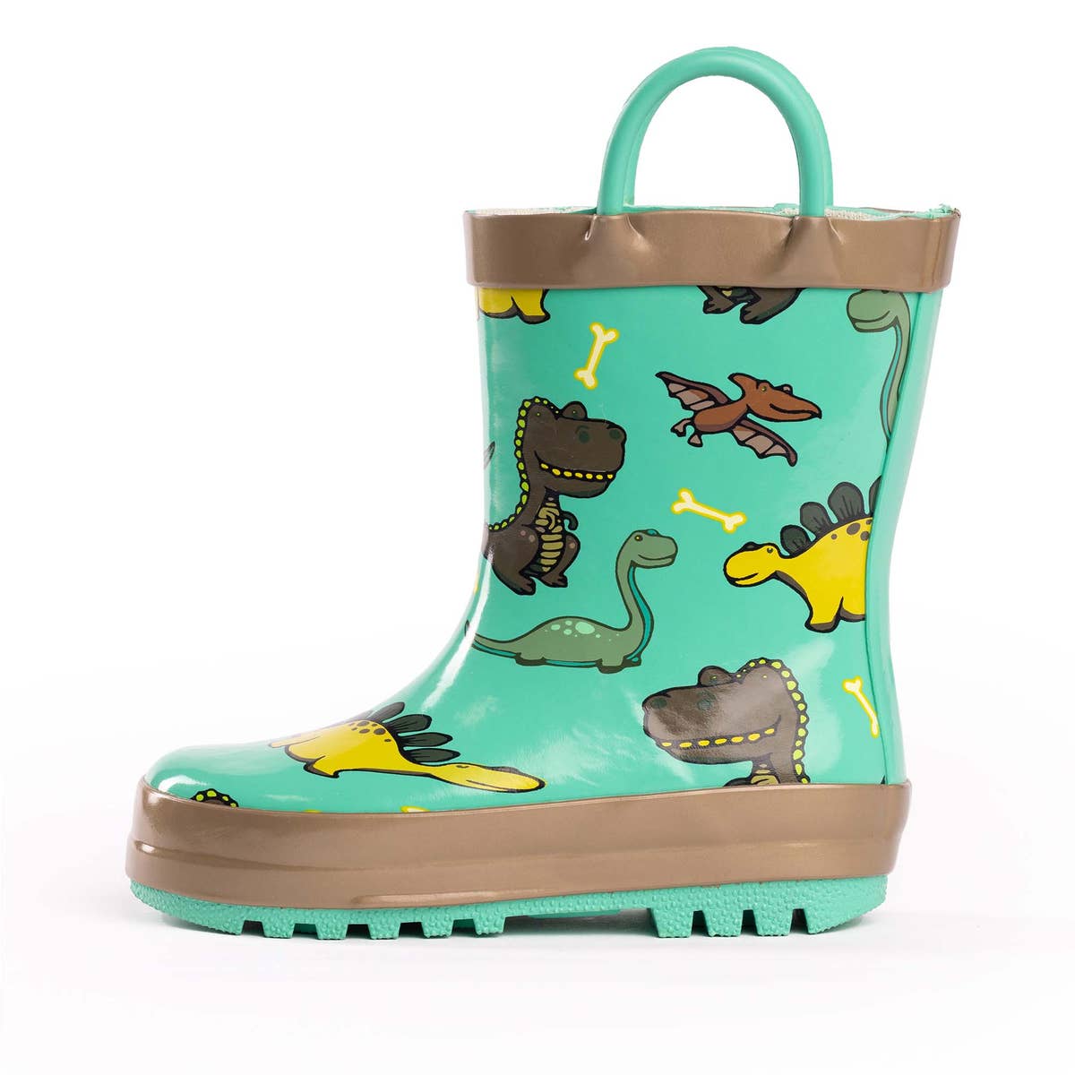 Norty Waterproof Rubber Rain Boots 40555 Green Dinosaurs