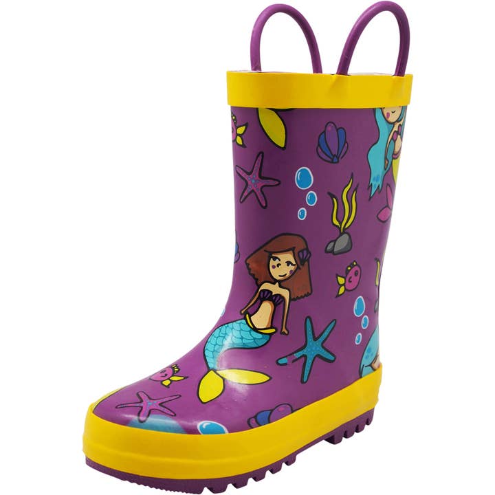 Norty Toddlers Waterproof Rubber Printed Rain Boots 40140 Purple Mermaids