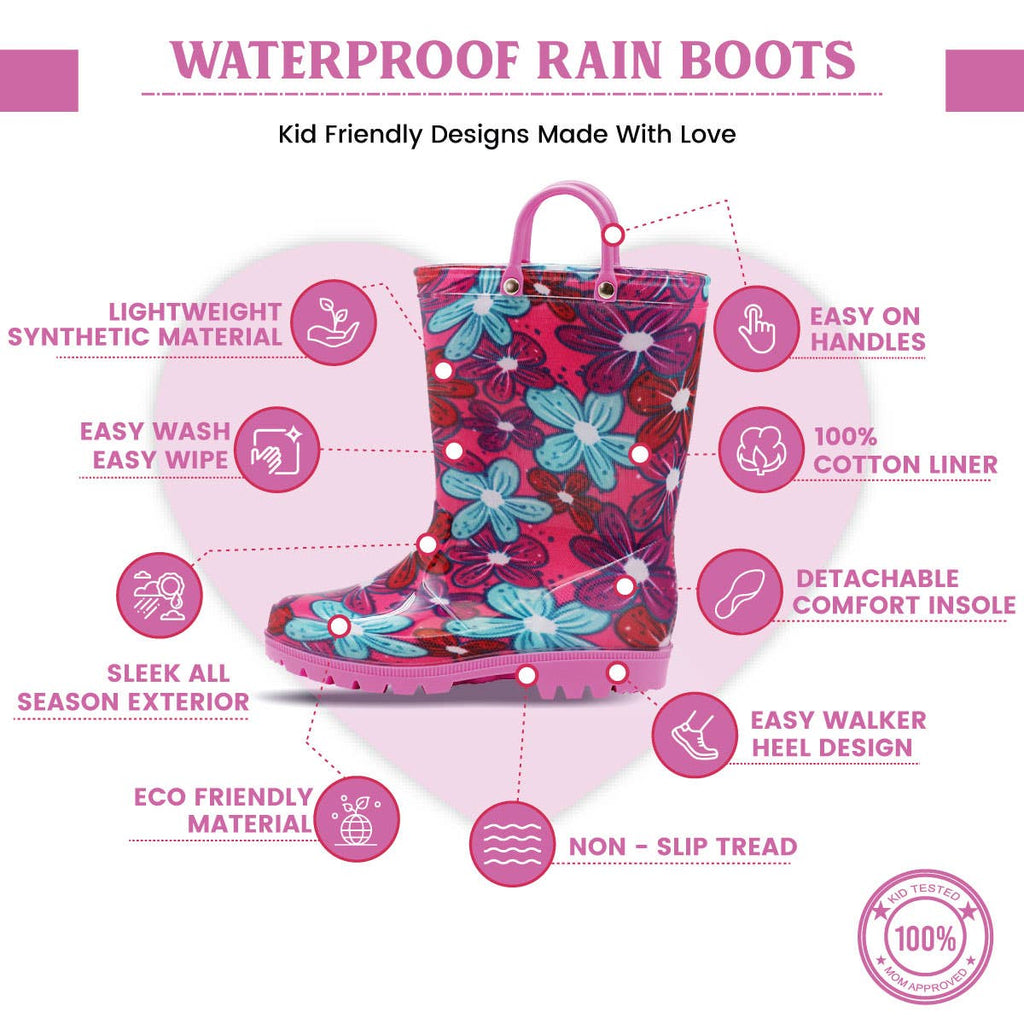 Norty Little Big Kids Boys Rain Boots 41286 Pink Flowers
