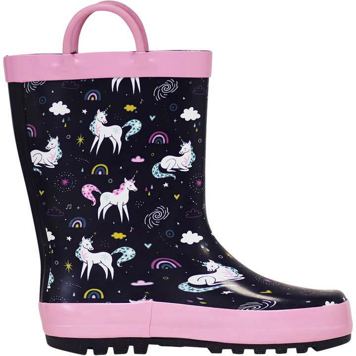 Norty Toddlers Big Kids Waterproof Rubber Rain Boots 42026 Navy Unicorns