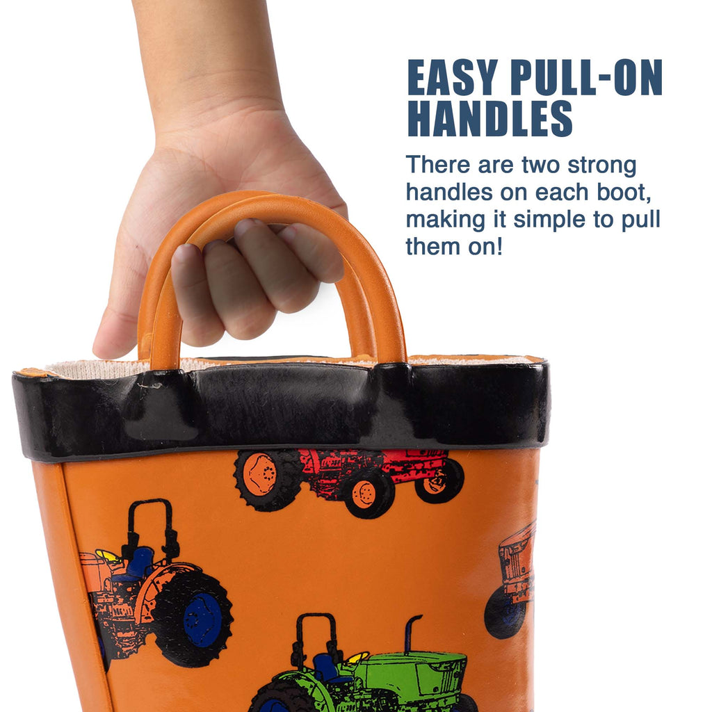 Norty rain boot - Brown Tractor, easy pull-on handles
