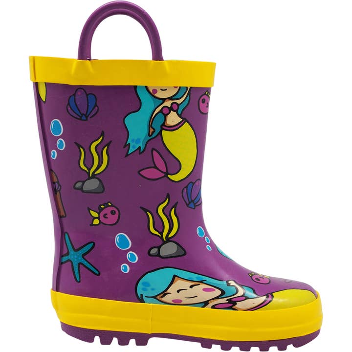 Norty Toddlers Waterproof Rubber Printed Rain Boots 40140 Purple Mermaids