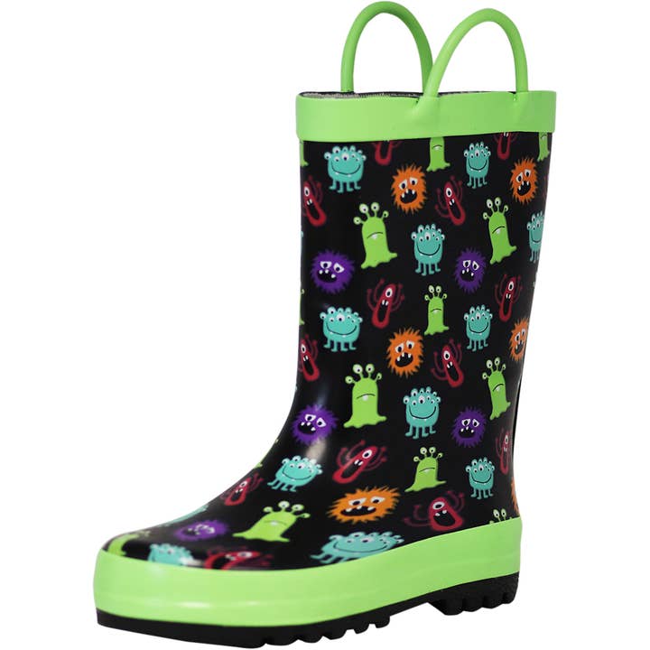 Norty Toddlers Waterproof Rubber Rain Boots 42019 Black Monsters