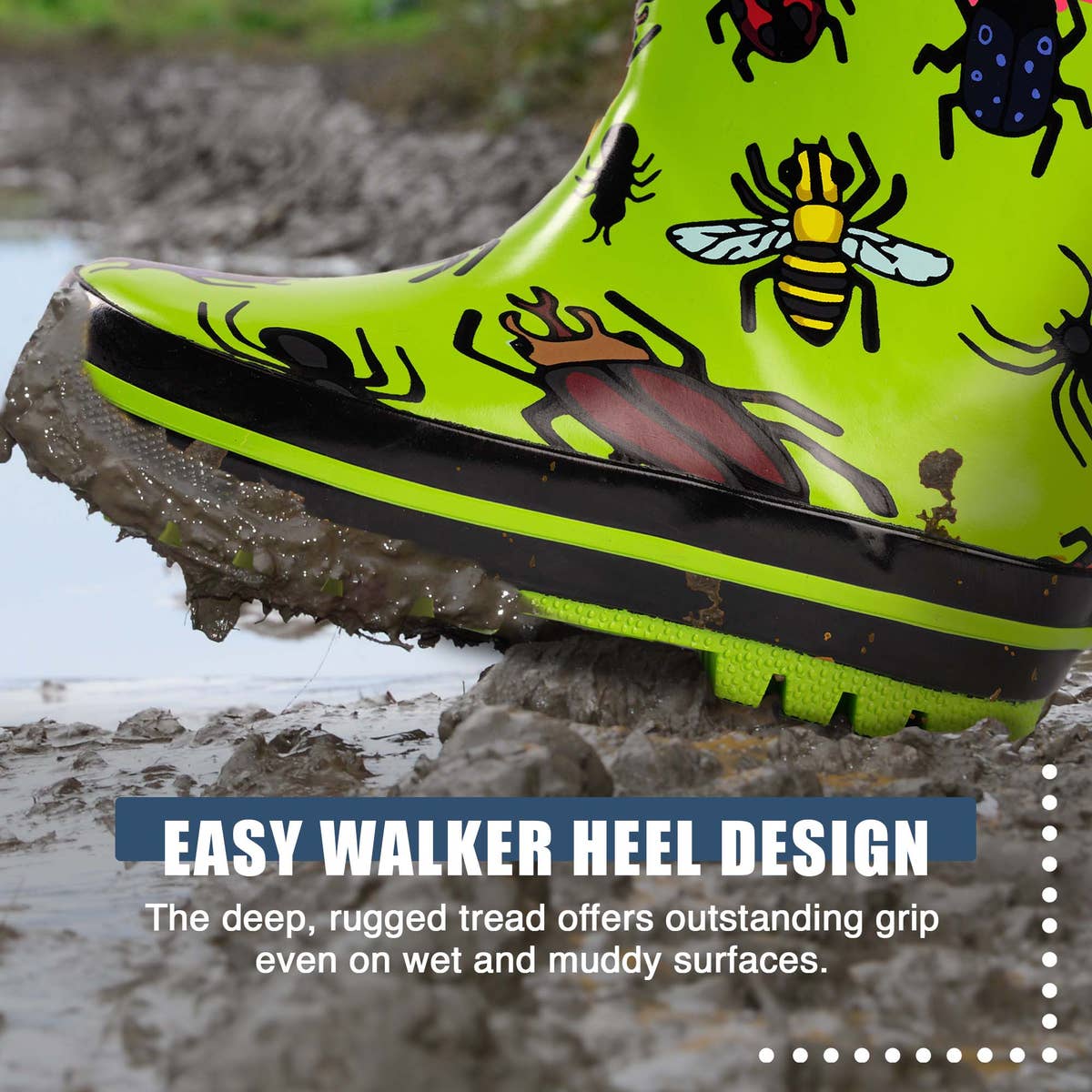 Norty Waterproof Rubber Rain Boots 40553 Green Bugs