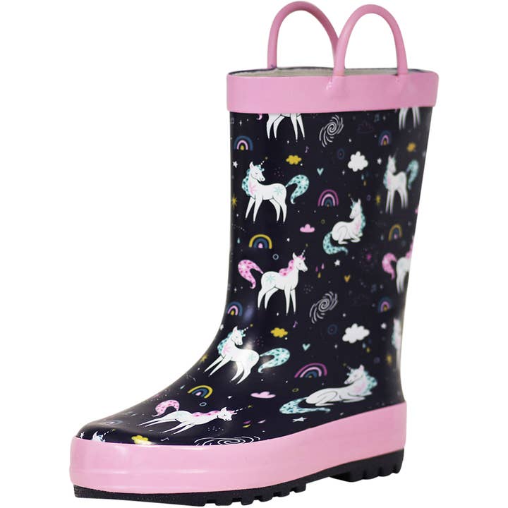Norty Toddlers Big Kids Waterproof Rubber Rain Boots 42026 Navy Unicorns