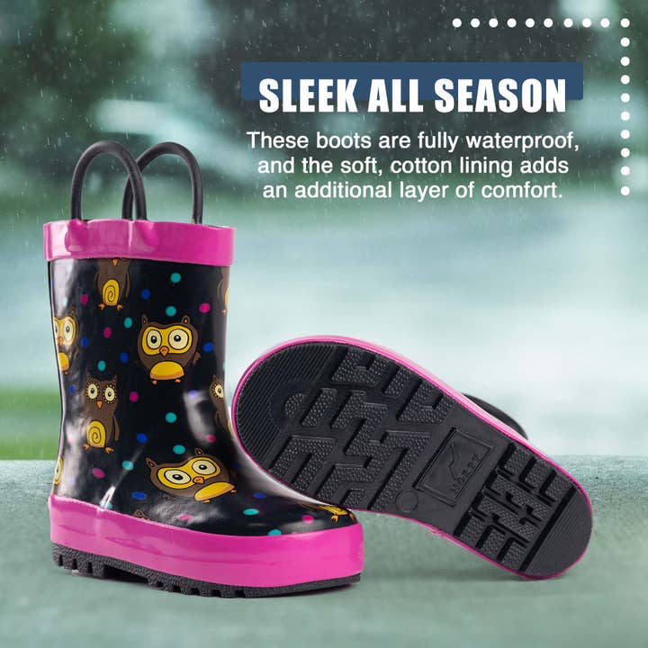 Norty Toddlers Waterproof Rubber Printed Rain Boots 40141 Black Owls