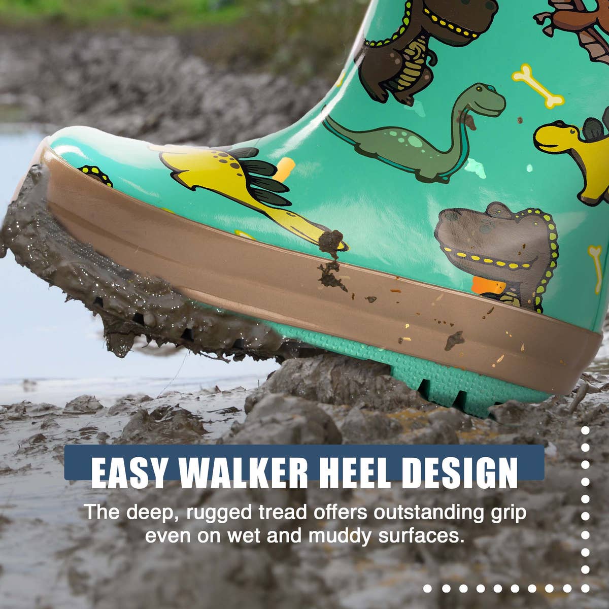 Norty Waterproof Rubber Rain Boots 40555 Green Dinosaurs