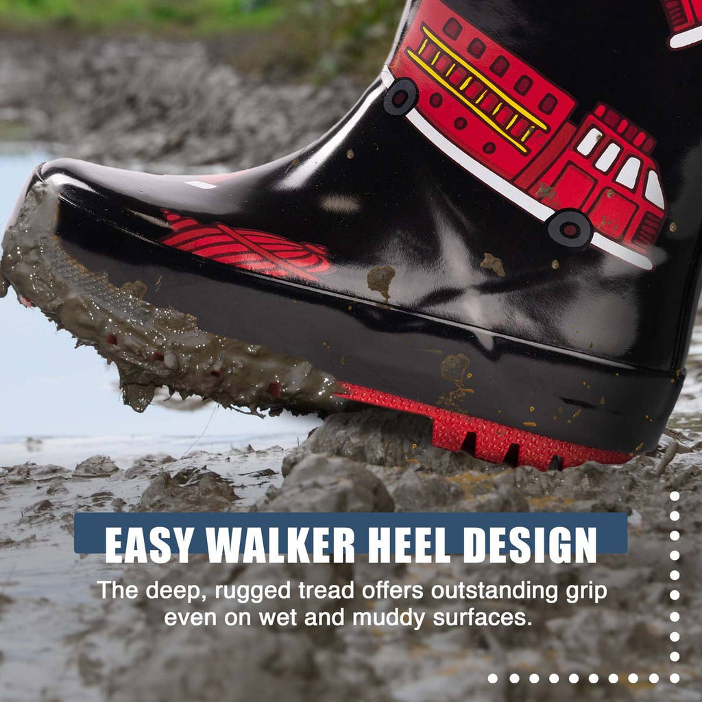 Norty New Waterproof Rain Boots 40742 Black Firetrucks