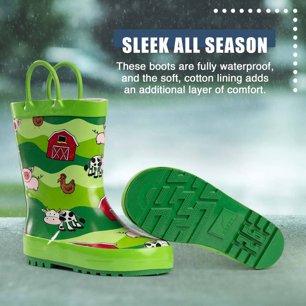 Norty Waterproof Rain Boots 40929 Lime Farm Animals