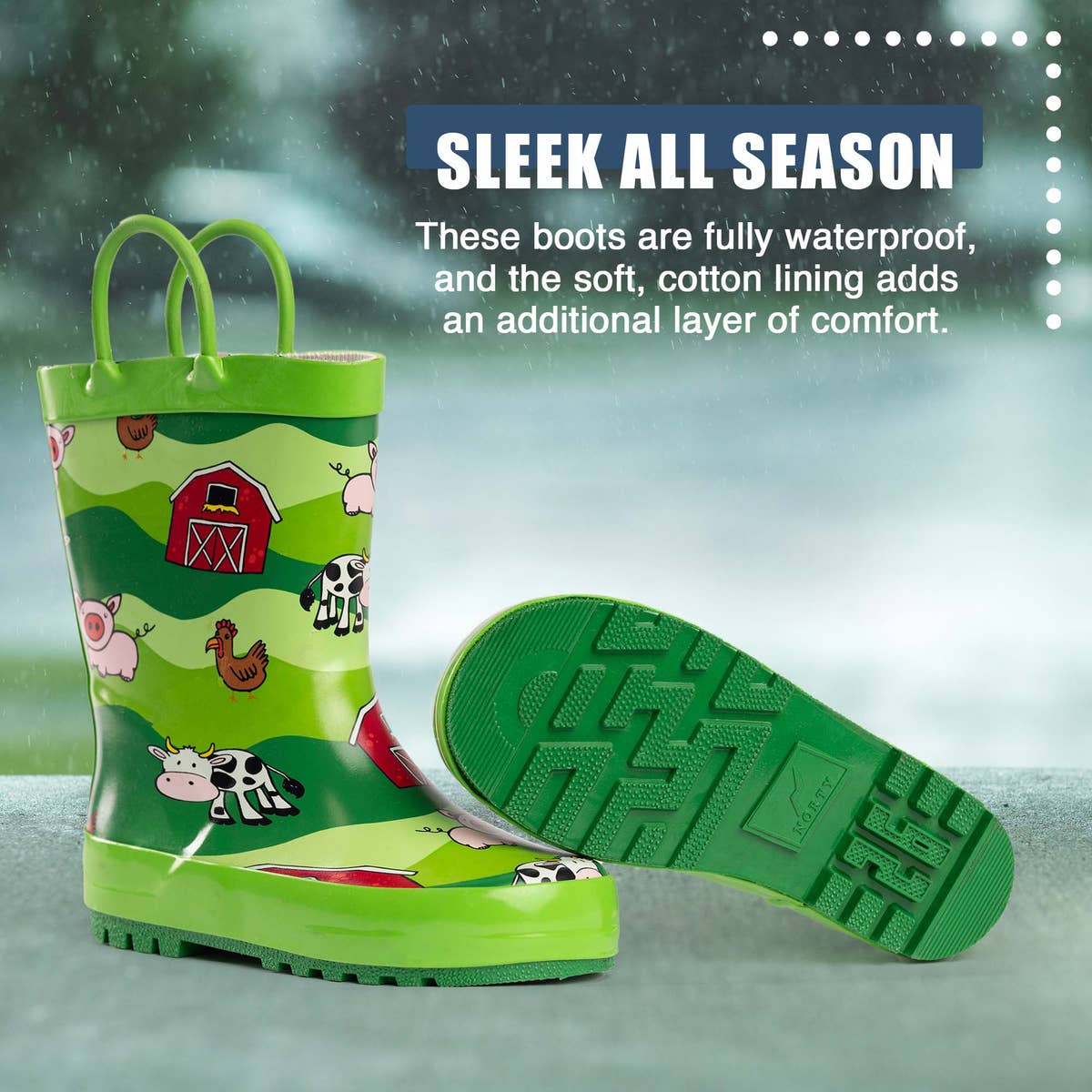 Norty Waterproof Rain Boots 40929 Lime Farm Animals